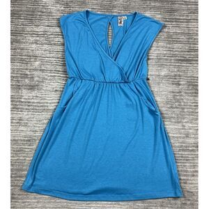 L8ter Dress Womens Large Blue Sleeveless Pockets Short Empire Waist Casual